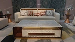 Sculptural Coffee Table with Integrated Marble-Effect Top, Natural Wood Veneer, and White Lacquer Accents
